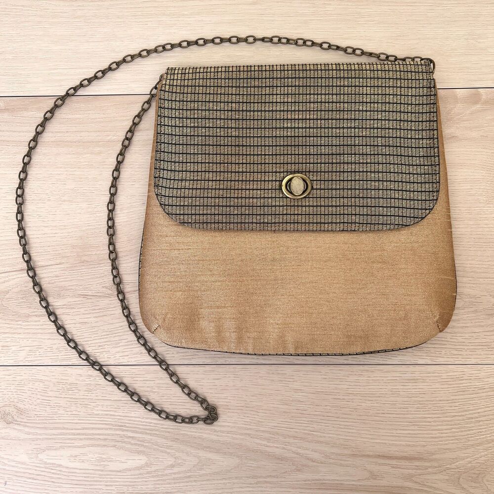 Vintage Fabindia Two-tone Dupioni Silk Handwoven Envelope Crossbody Sling Bag